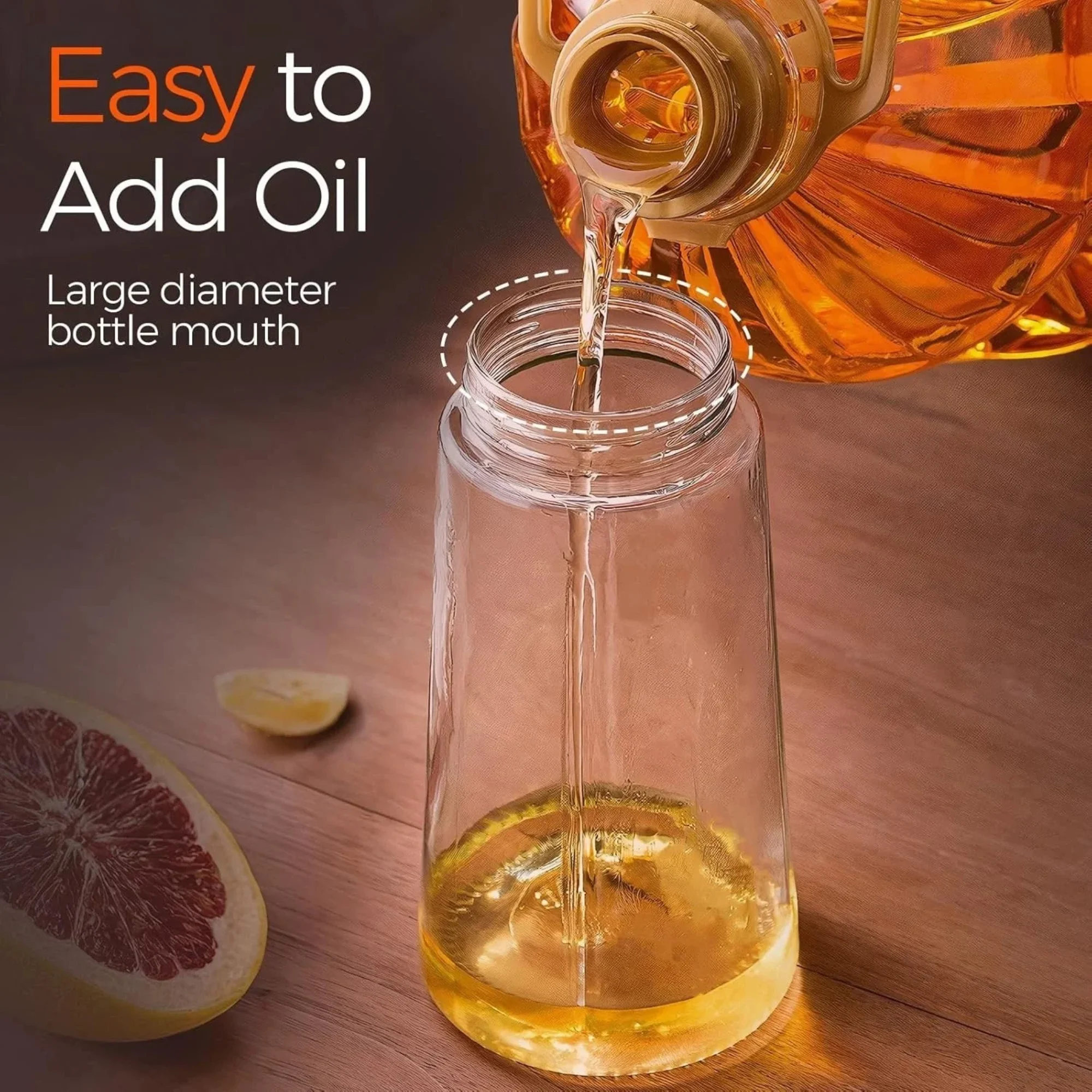 2-in-1 glass oil dispenser and sprayer bottle for kitchen and BBQ