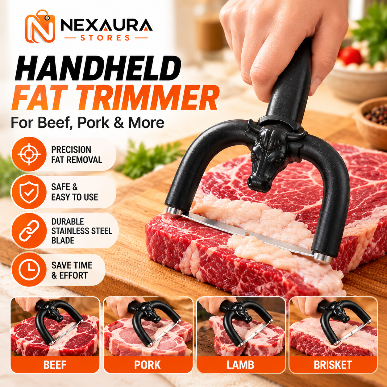Handheld Fat Trimmer For Beef & Pork,U-Shaped Curved Holder Targets Surface Fat - product image 6