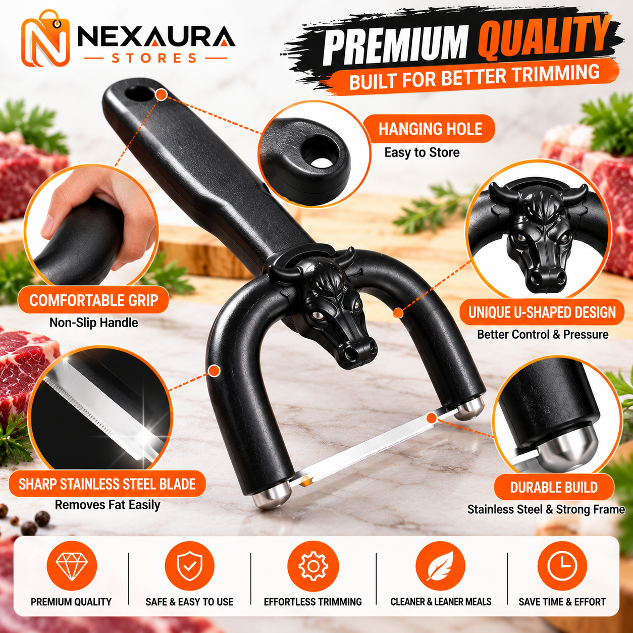 Handheld Fat Trimmer For Beef & Pork,U-Shaped Curved Holder Targets Surface Fat - product image 4