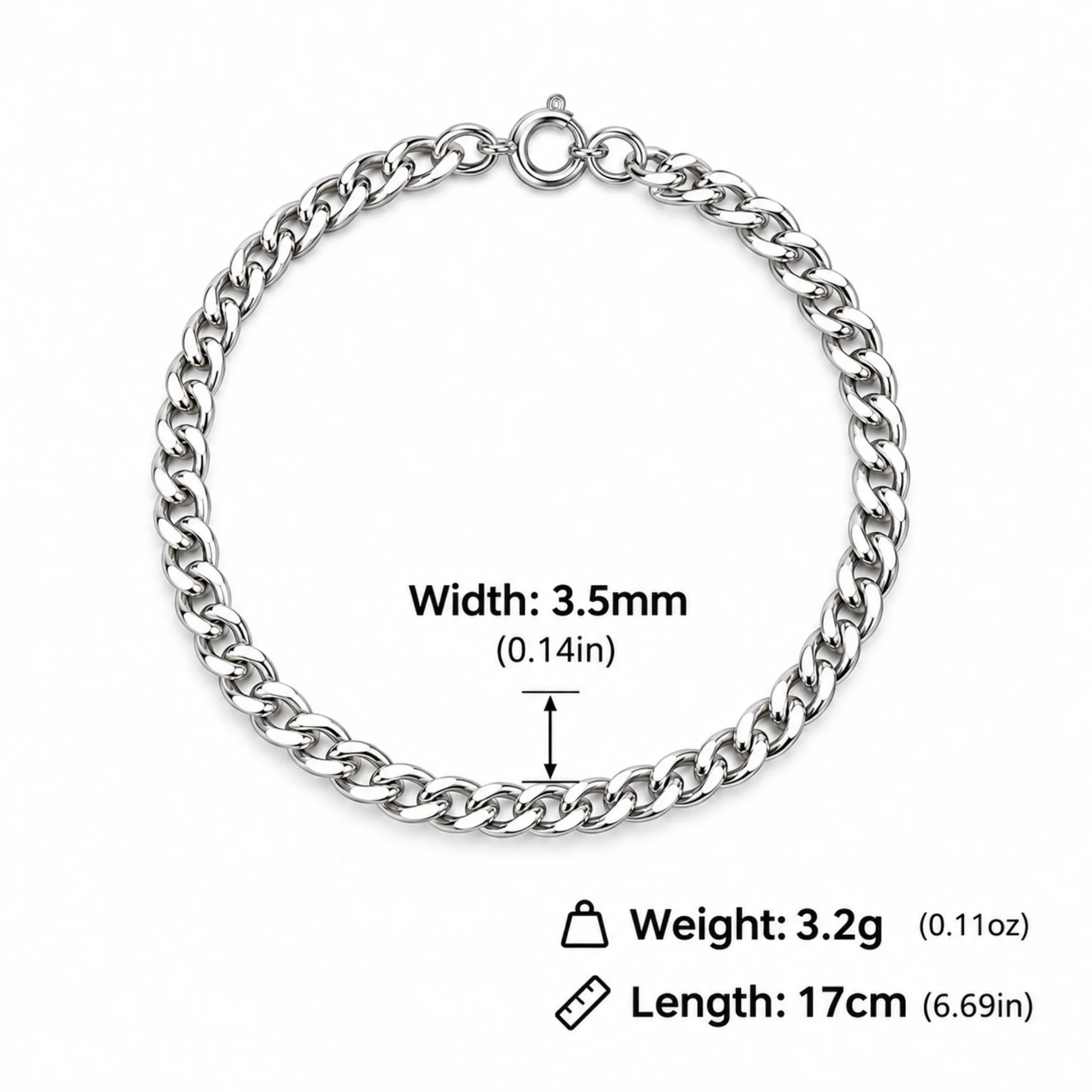 Silver chain bracelet worn on wrist with casual outfit