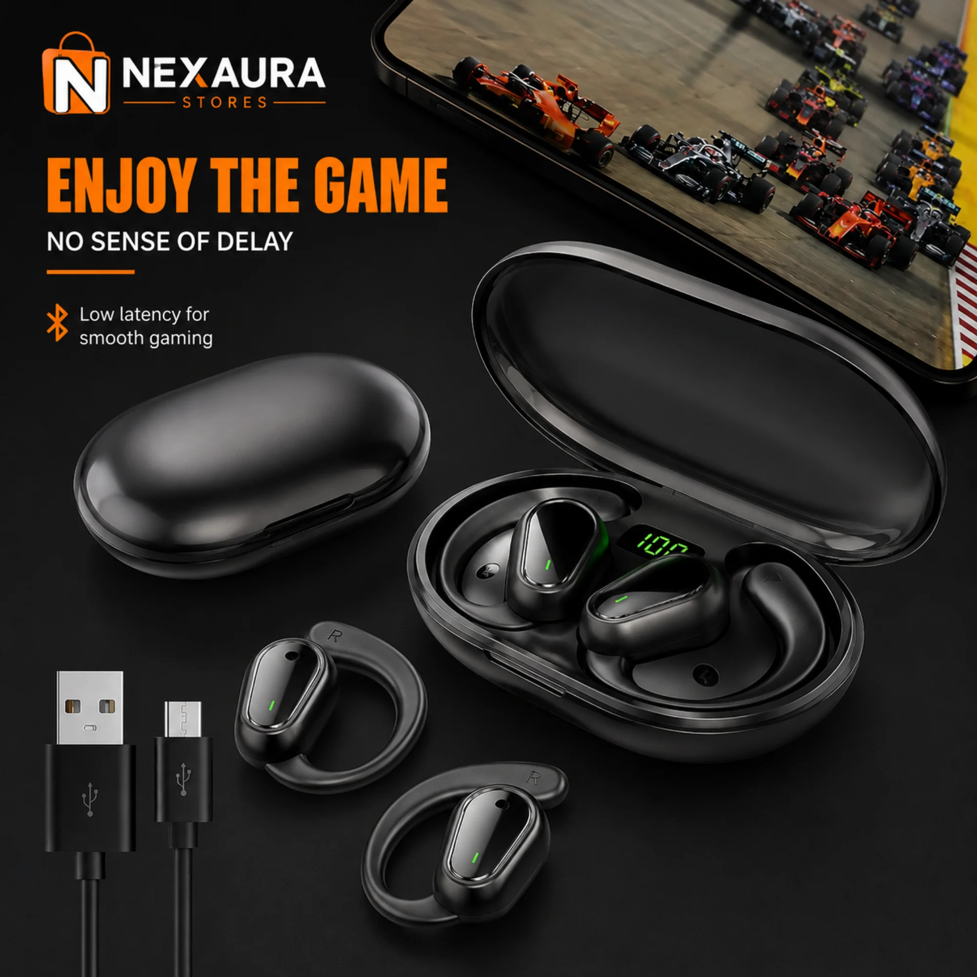 Close-up of budget wireless earbuds