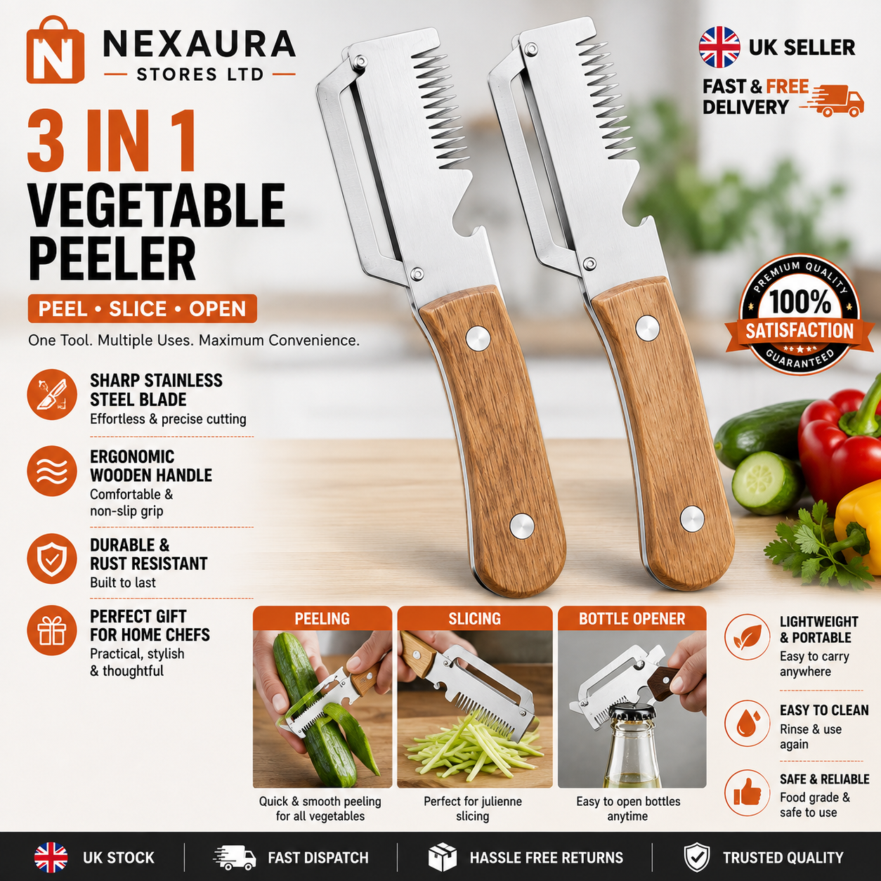 Stainless steel vegetable peeler for kitchen prep