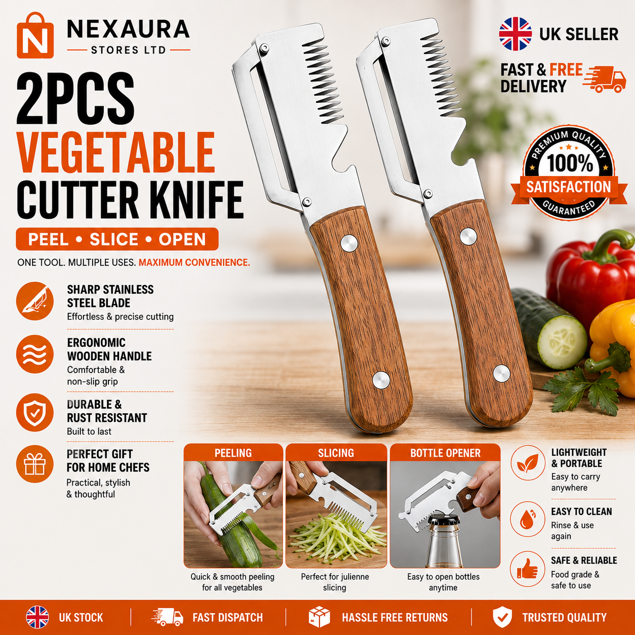 3-in-1 stainless steel vegetable peeler set