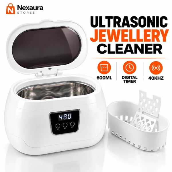 Ultrasonic Jewellery Cleaner Machine 600ml – Digital Timer, 40kHz