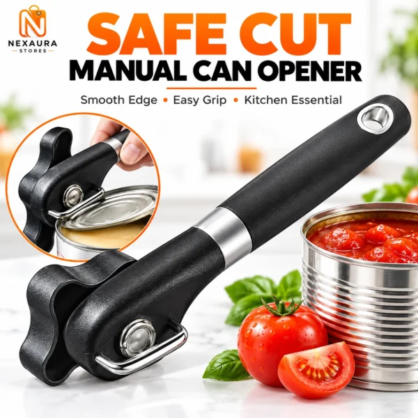Safe Cut Manual Can Opener – Smooth-Edge Side-Cutting, Stainless Steel, Black