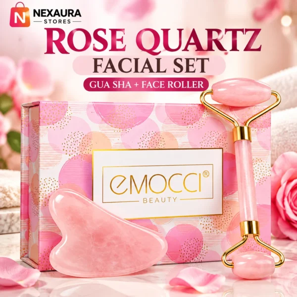 Rose Quartz Gua Sha Facial Tool Set – Face Roller & Gua Sha Stone