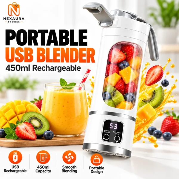 Portable USB Blender 450ml Rechargeable – Personal Smoothie Maker