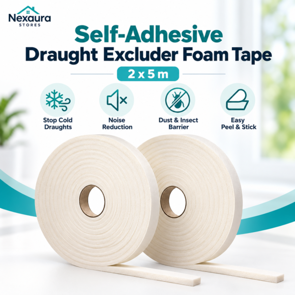 Self-Adhesive Draught Excluder Foam Tape 2 x 5 m – Door & Window Insulation