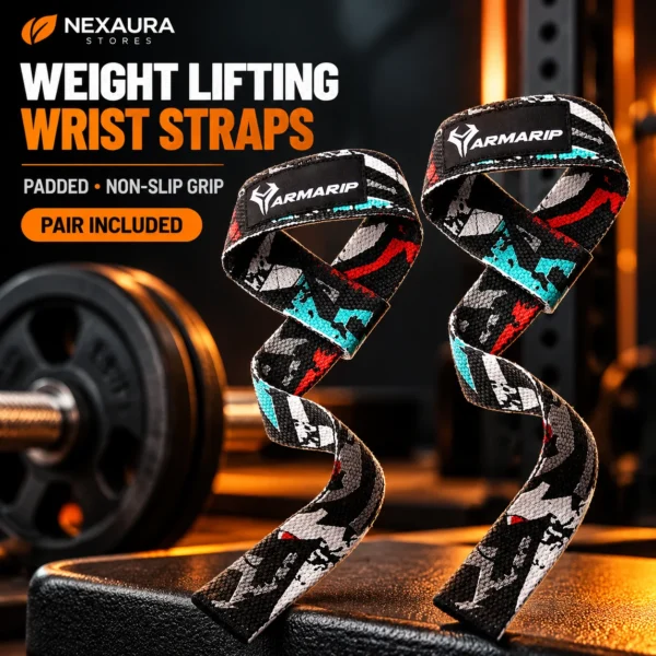 Weight Lifting Wrist Straps (Pair) – Padded Cotton/ Nylon, Non-Slip Grip, Black