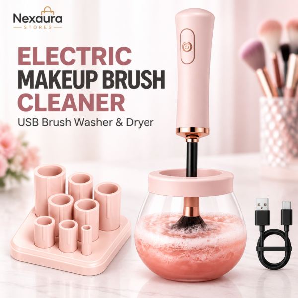 Electric Makeup Brush Cleaner Machine – USB Automatic Brush Washer with Drying Function