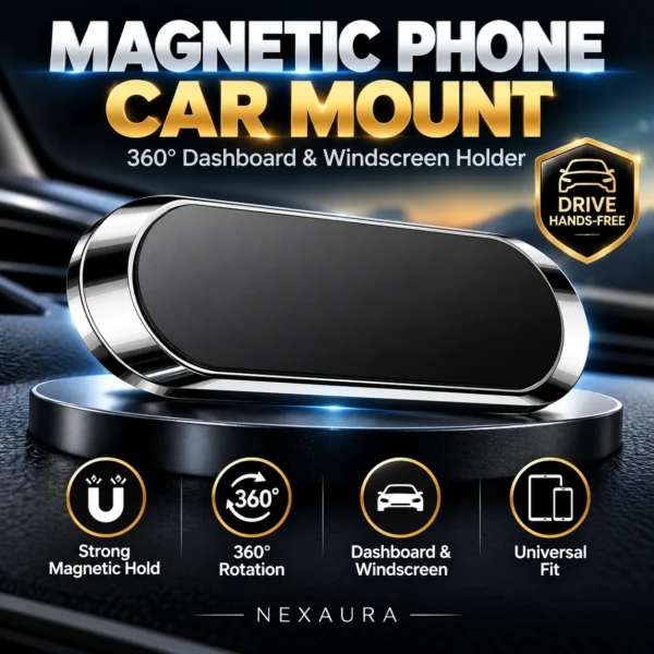 Magnetic Phone Car Mount 360° – Dashboard & Windscreen Holder, Universal