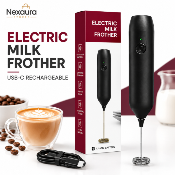Electric Milk Frother Handheld – USB-C Rechargeable Whisk for Lattes & Cappuccinos, Black (Unbranded)