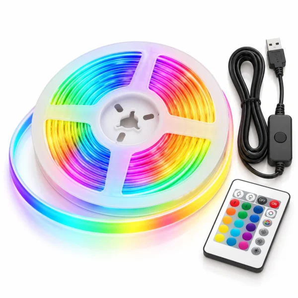 RGB LED Strip Lights 5m – USB Powered Colour-Changing with Remote Control
