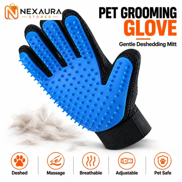 Pet Grooming Glove – Gentle Deshedding Mitt for Cats & Dogs