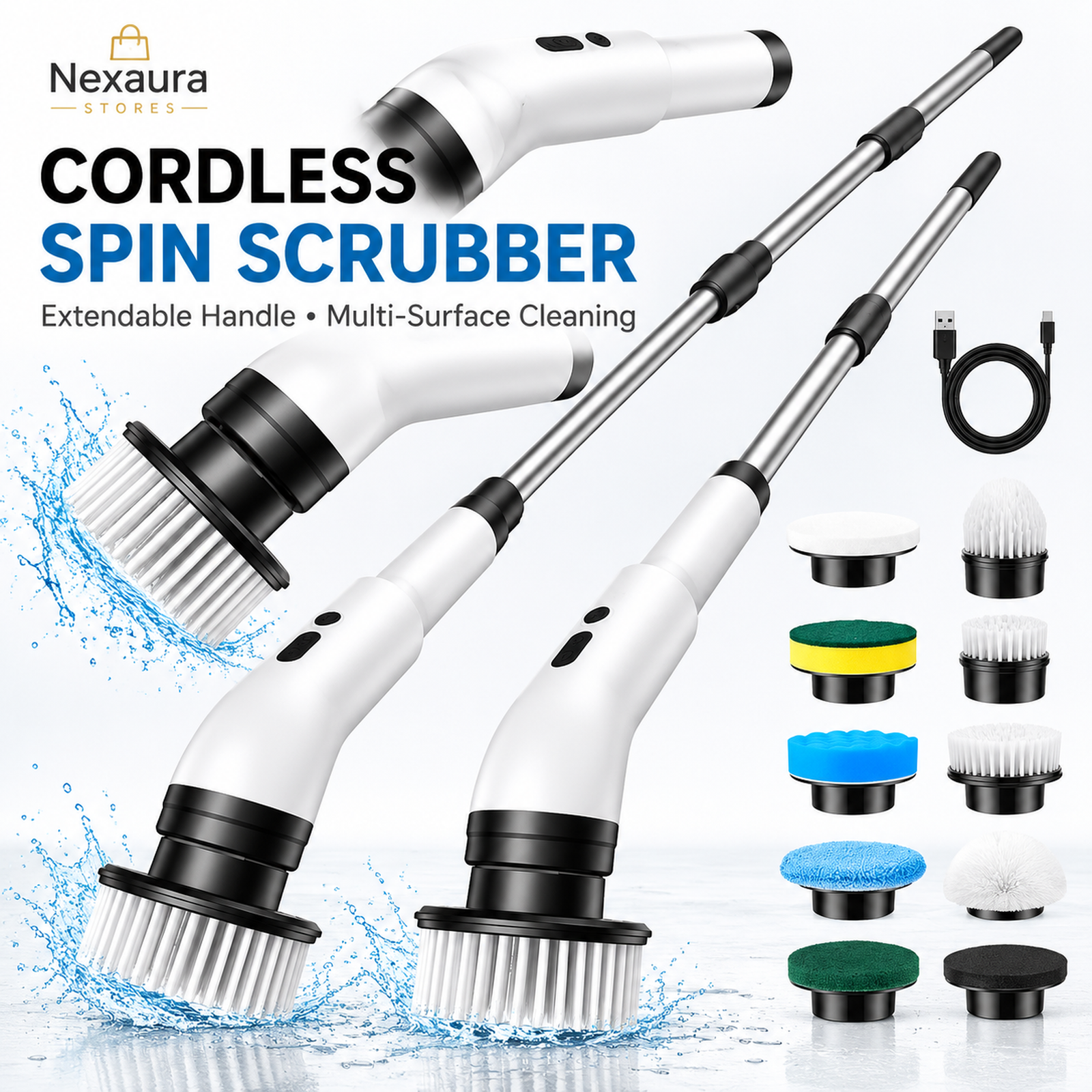 Cordless electric spin scrubber for bathroom tiles and grout