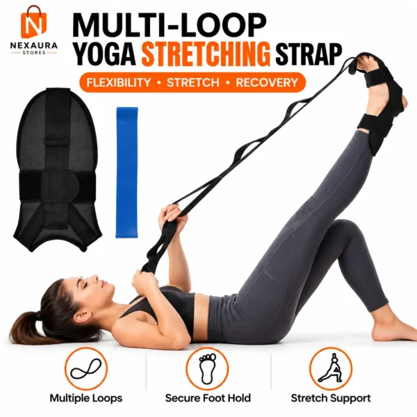 Multi-Loop Yoga Stretching Strap – Cotton Webbing with D-Ring