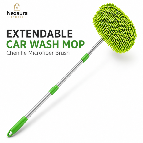 Extendable Car Wash Mop – Long Handle Chenille Cleaning Brush 2-in-1