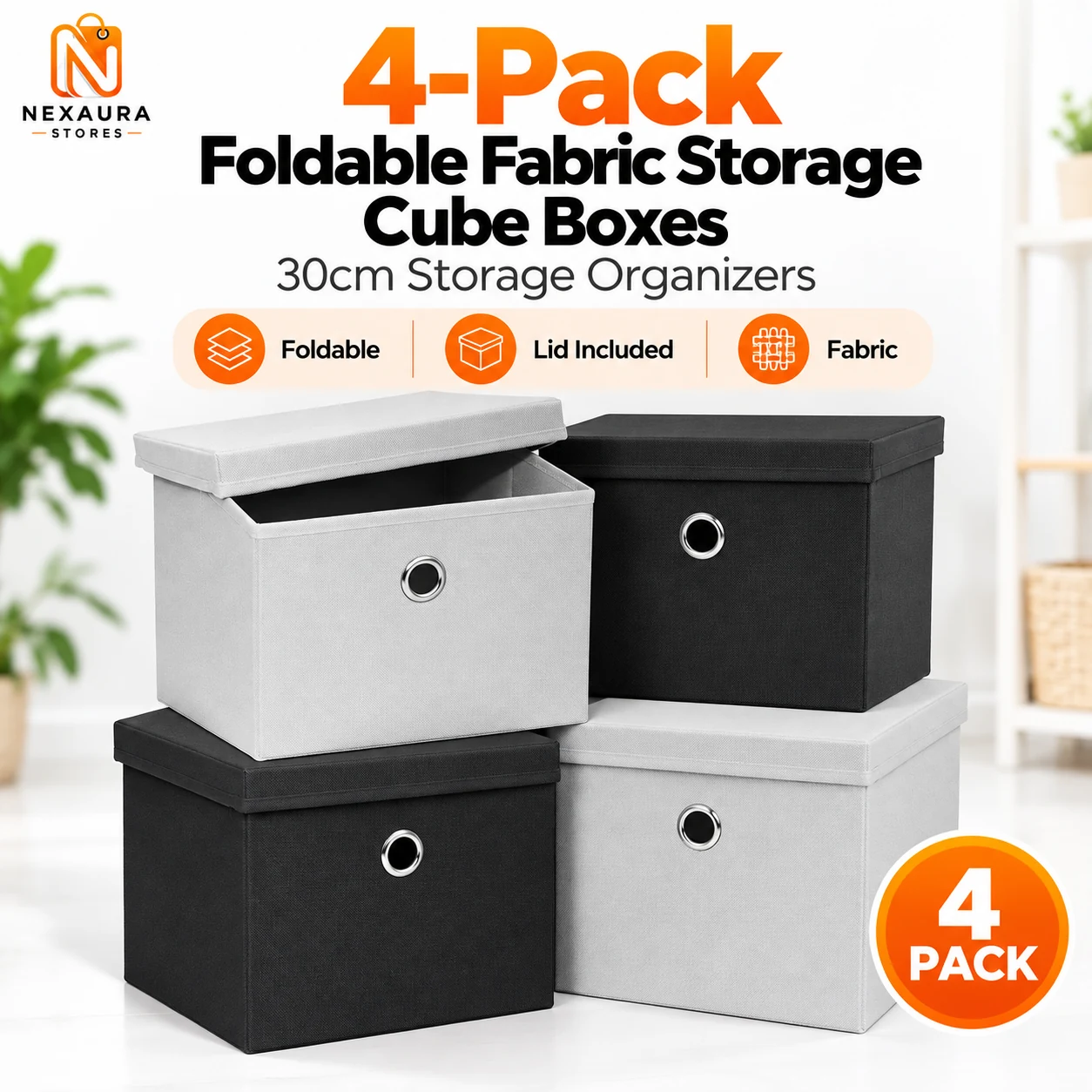 Foldable fabric storage cube boxes with lids
