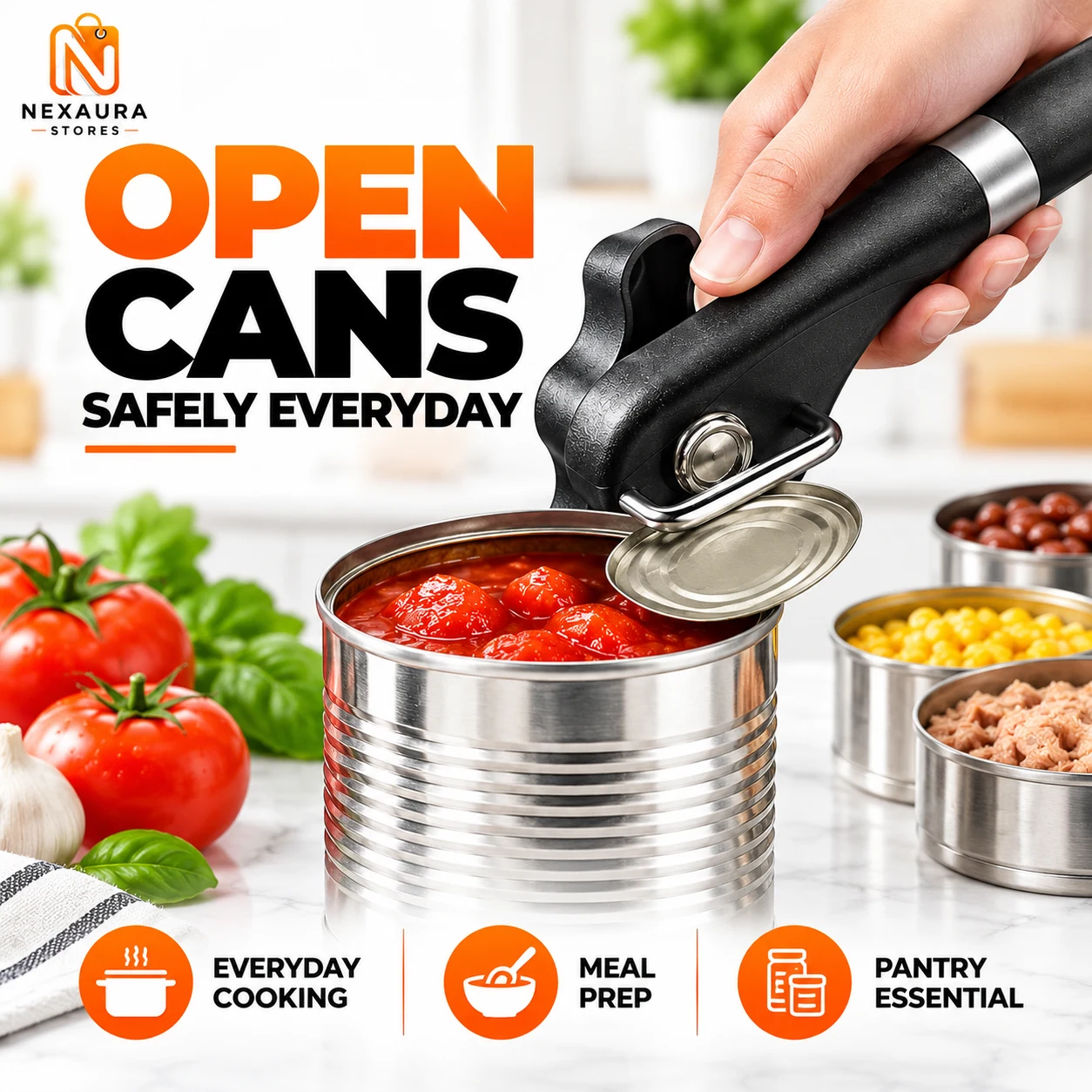 Using the safe cut manual can opener on a tin