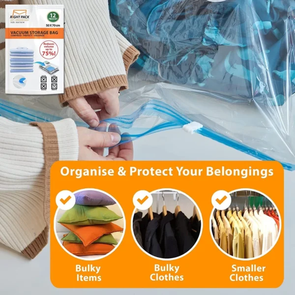Vacuum Storage Bags 12 Pack – Space Saving Organiser for Clothes & Bedding