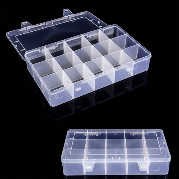 Bead & Jewellery Organiser Box – 15 Adjustable Compartments, Clear Plastic Storage