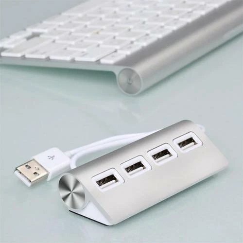 4-Port USB Hub – Aluminium Finish High-Speed Splitter, Silver