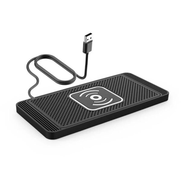 Wireless Qi Charging Pad – Black Silicone Non-Slip Desk Charger for iPhone & Android