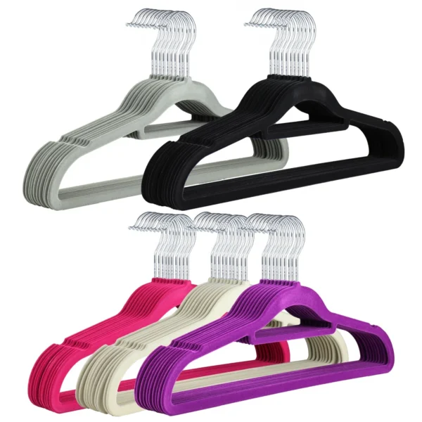 Velvet Non-Slip Hangers 20-Pack – Space-Saving Flocked Coat Hangers with Trouser Bar