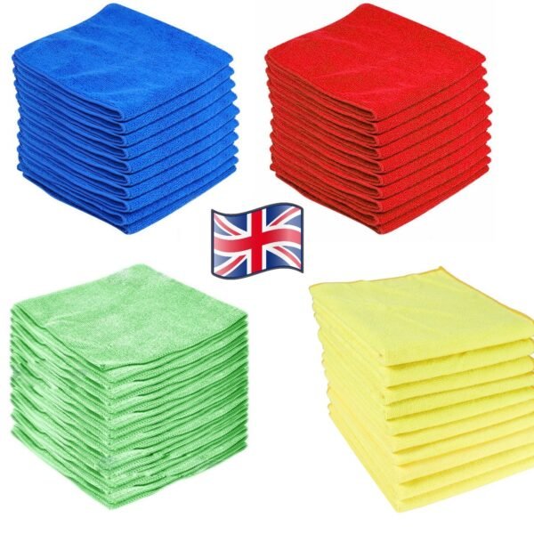 Microfibre Cleaning Cloths 12-Pack – 40x40cm, Super Soft & Absorbent, Assorted Colours
