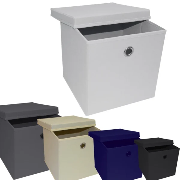 Foldable Fabric Storage Cube Boxes with Lids – 4 Pack, 30cm Organiser