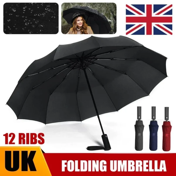 Compact Windproof Umbrella – 8-Rib Automatic Open & Close, Black