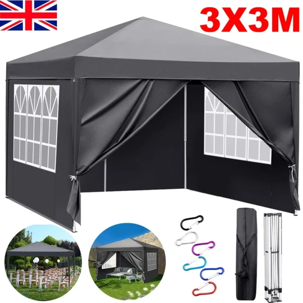 3m x 3m Pop-Up Gazebo – Heavy Duty Waterproof Garden Party Tent, Grey