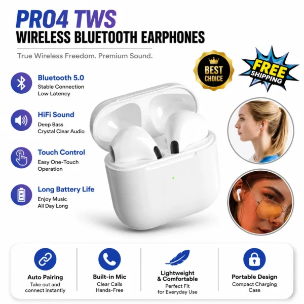 True Wireless Bluetooth Earbuds – In-Ear Stereo with Charging Case, Black & White (Unbranded)
