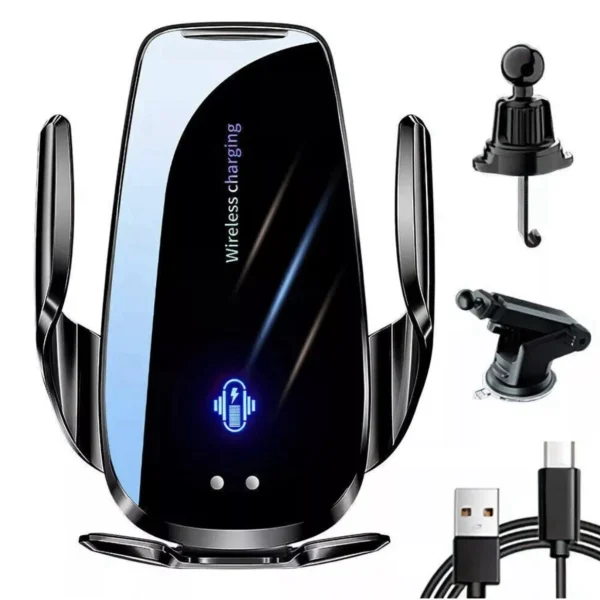 Wireless Car Charger Phone Mount – Qi Auto-Clamping Air Vent Holder, Black