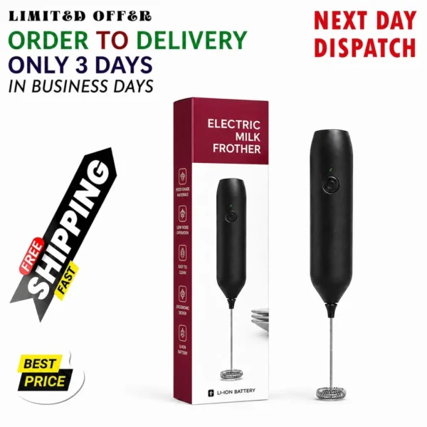 Electric Milk Frother Handheld – USB-C Rechargeable Whisk for Lattes & Cappuccinos, Black (Unbranded)