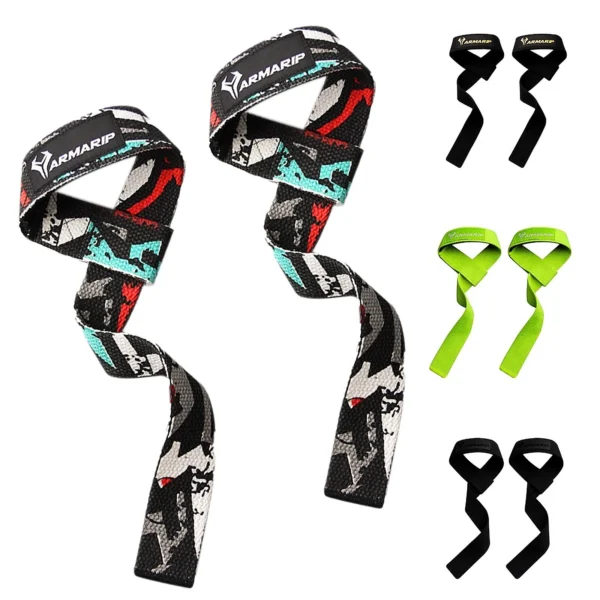Weight Lifting Wrist Straps (Pair) – Padded Cotton/ Nylon, Non-Slip Grip, Black