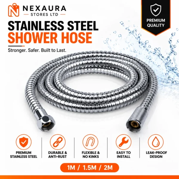 Stainless Steel Shower Hose 1M–3M – Chrome Flexible Bathroom Pipe