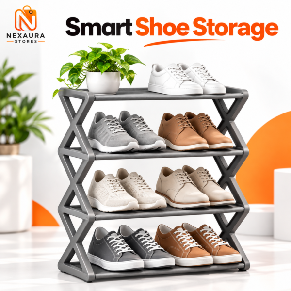 4 Tier Shoe Organizer – Foldable Space-Saving Standing Shoe Rack