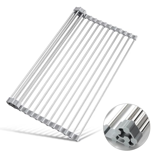 Over-Sink Roll-Up Dish Drying Rack – Foldable Steel Drainer