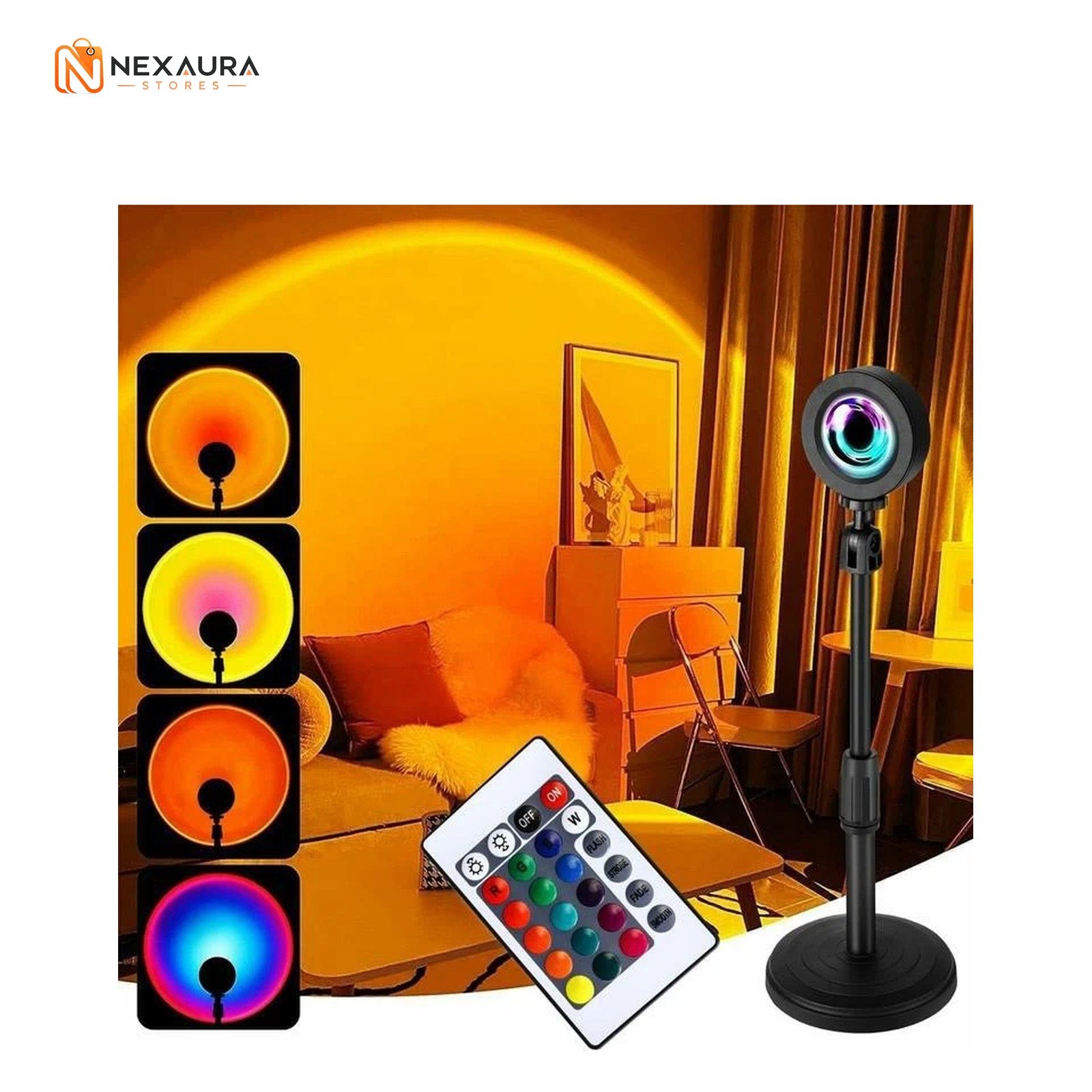 RGB sunset projection lamp glowing in a home office
