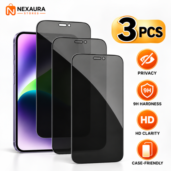 Privacy Tempered Glass Screen Protector for iPhone 17/16/15/14/13/12/11 Pro (3 Pack)