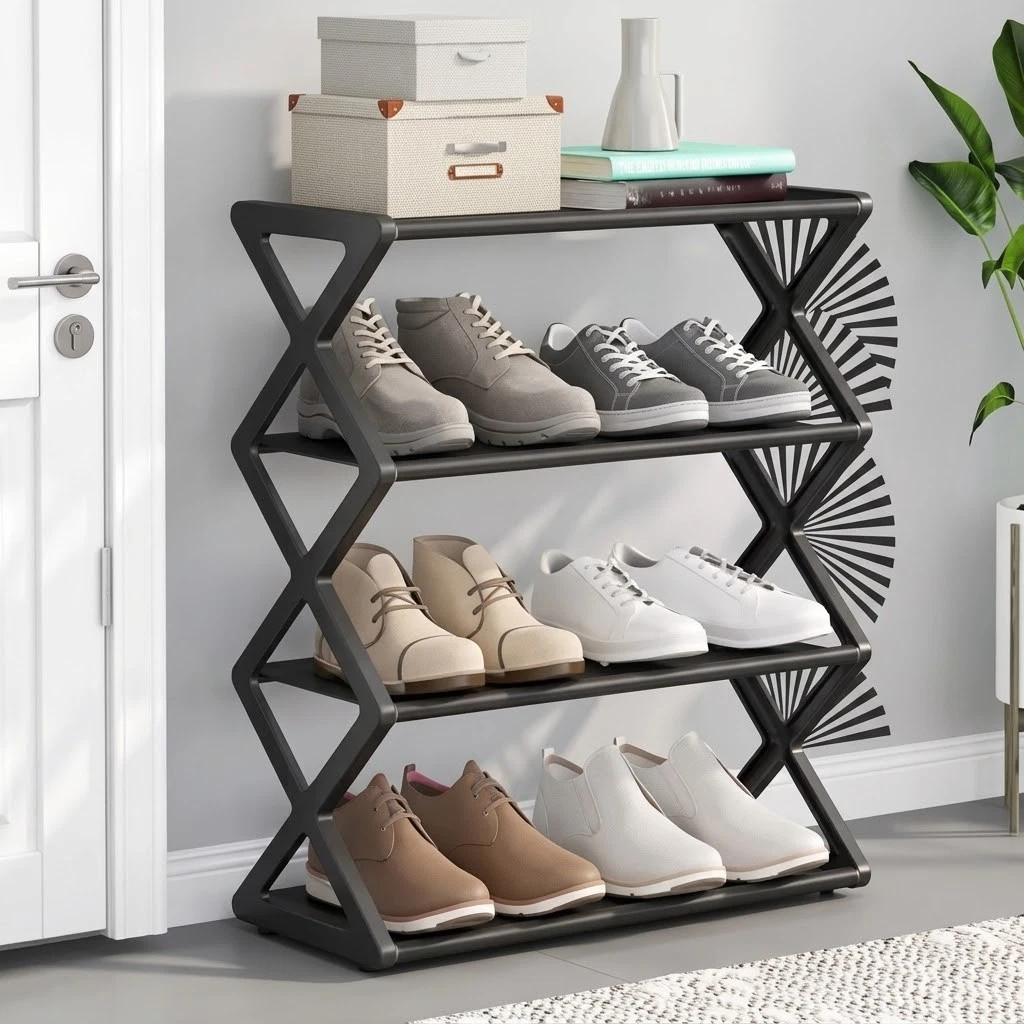 4 Tier Shoe Organizer – Foldable Space-Saving
