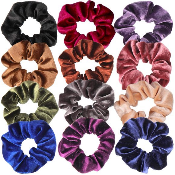 Velvet Scrunchies 12-Pack – Soft No-Crease Hair Ties, Assorted Colours - image 1