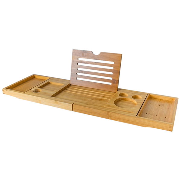 Bamboo Bathtub Caddy Tray – Extendable Bath Tray with Book & Wine Holders - image 1