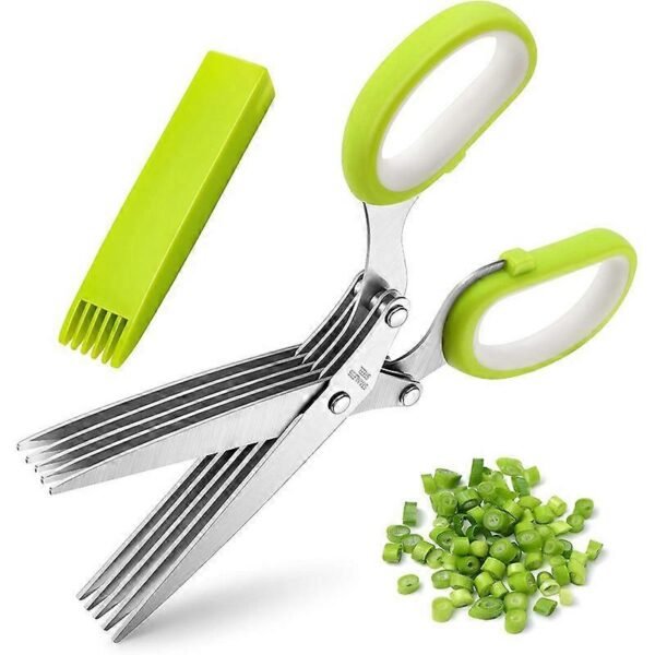 5-Blade Herb Scissors – Stainless Steel with Cleaning Comb & Cover - image 1