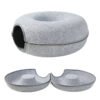 Donut Cat Tunnel Bed – 2-in-1 Felt Hideaway & Lounger, Grey - image 2