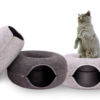 Donut Cat Tunnel Bed – 2-in-1 Felt Hideaway & Lounger, Grey - image 3
