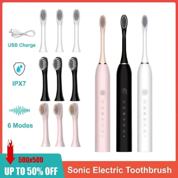 Sonic Electric Toothbrush – USB Rechargeable with Smart Timer
