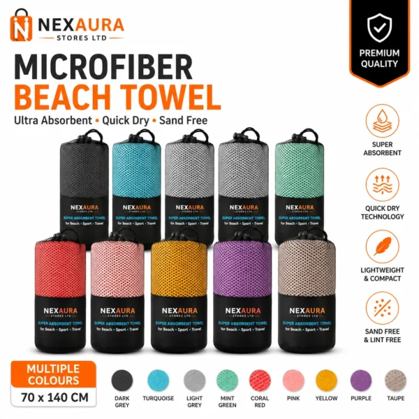 Microfibre Towel – Compact Quick-Dry Travel, Sports, Gym & Beach Towel