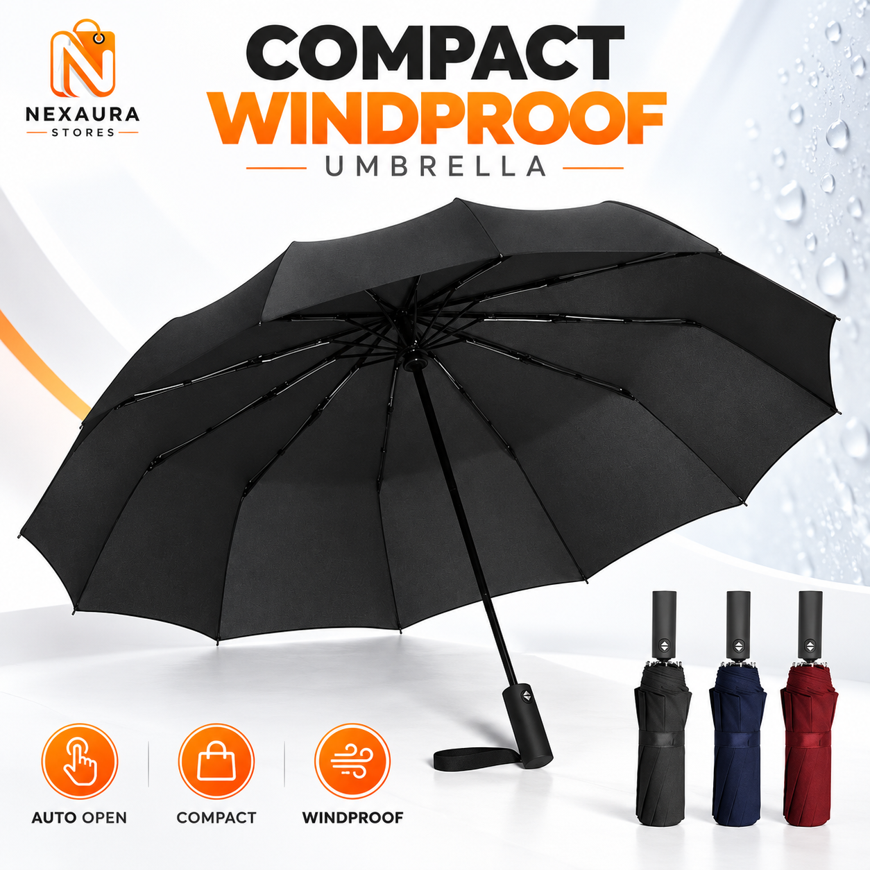 Compact windproof umbrella with automatic open and close
